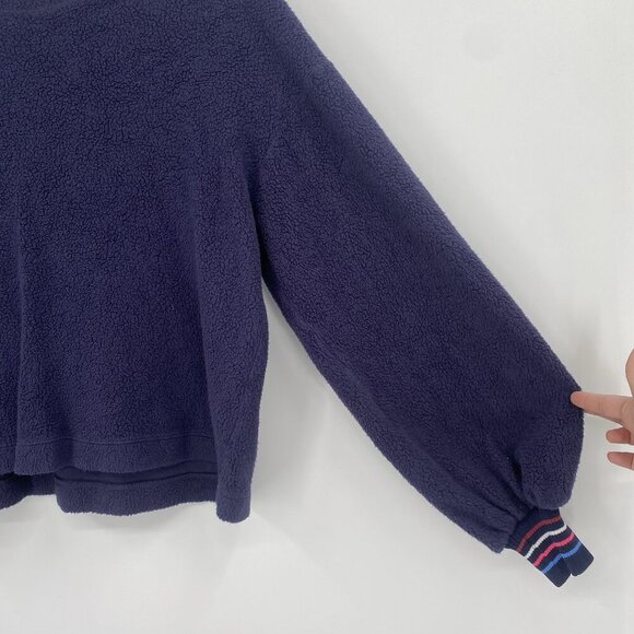 SUNDRY Size 1 / Small Faux Sherpa Striped Cuff Sweatshirt Midnight Blue NWT - Picture 6 of 11